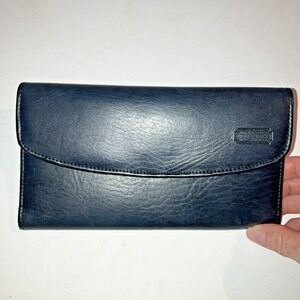 Vtg COACH Black Leather Large Wallet Trifold w/ Check Book Purse Rare Excellent
